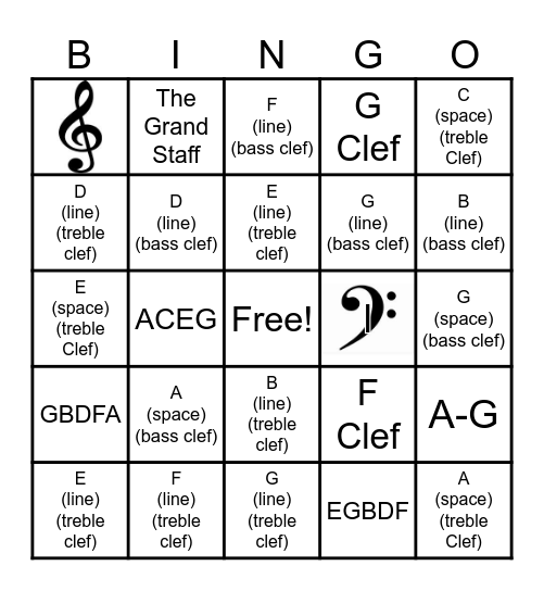 The Grand Staff Bingo Card