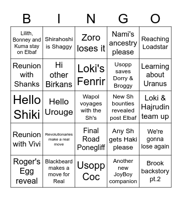One Piece 2026 Bingo Card