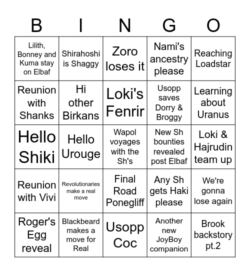 One Piece 2026 Bingo Card