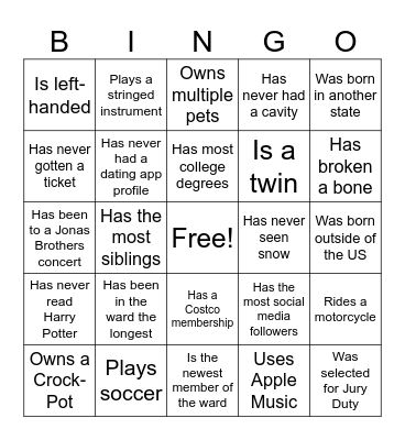 Find the person who... Bingo Card