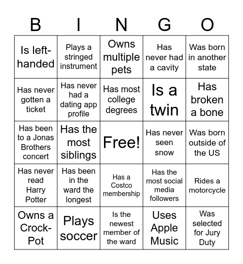 Find the person who... Bingo Card