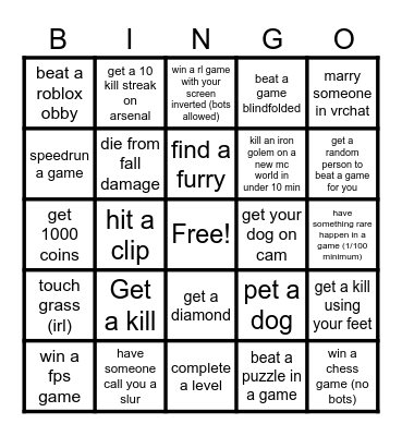 Game bingo Card