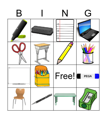 Los materiales escolares Bingo Card