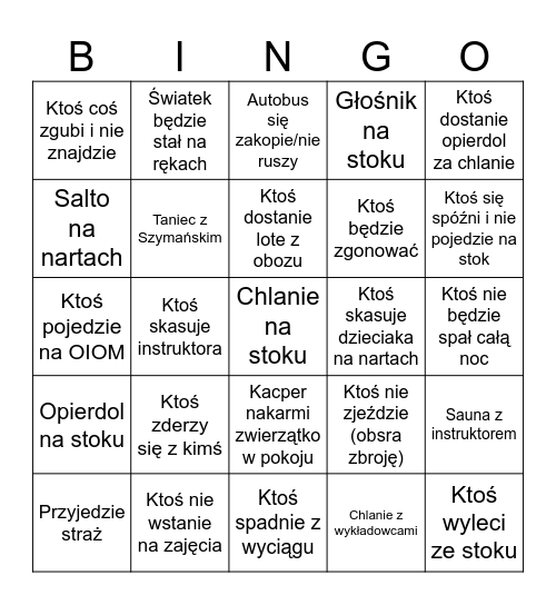 Narciarskie bingo Card