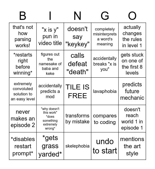 BABA IS BINGO Card