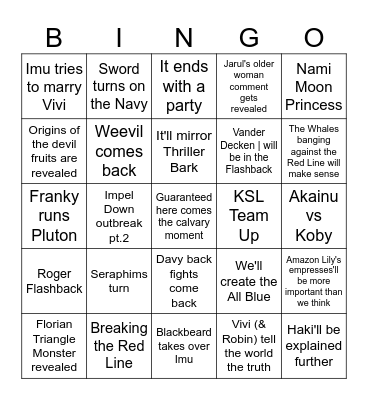 One Piece final arc Bingo Card
