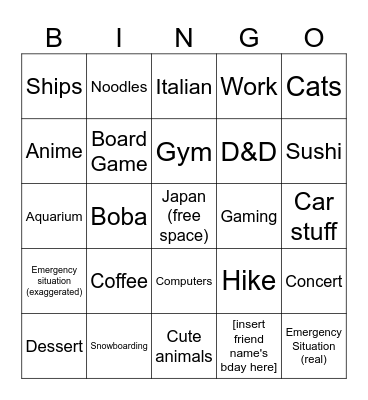 Things That Will Get Jins Attention Bingo Card