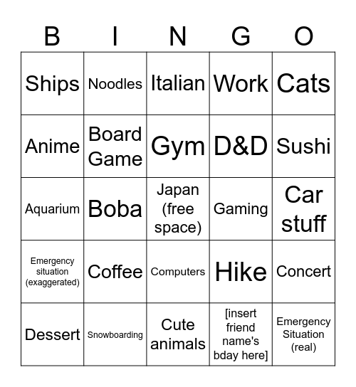 Things That Will Get Jins Attention Bingo Card