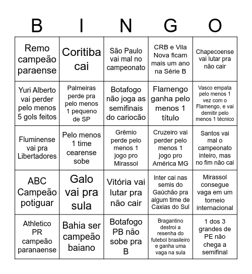 Bingo do Brasileirão Bingo Card