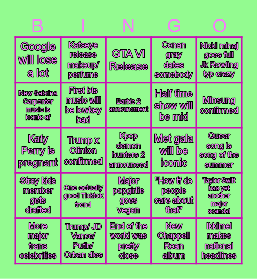 Pop-Culture Bingo Card