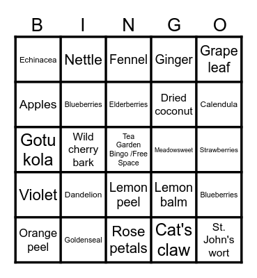 Jennifer's Tea Garden Bingo Card