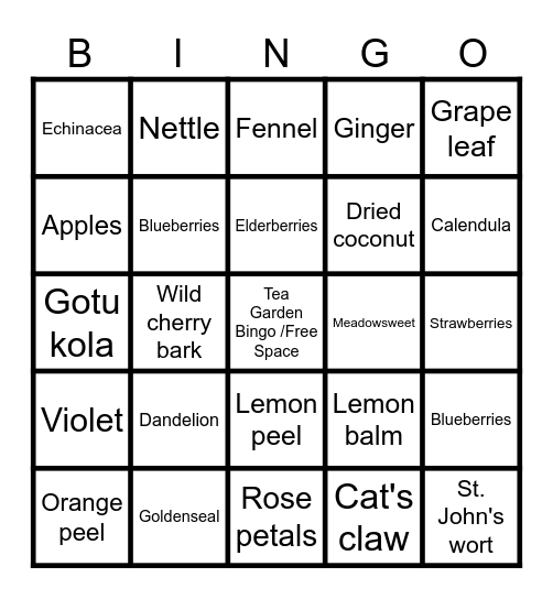 Jennifer's Tea Garden Bingo Card