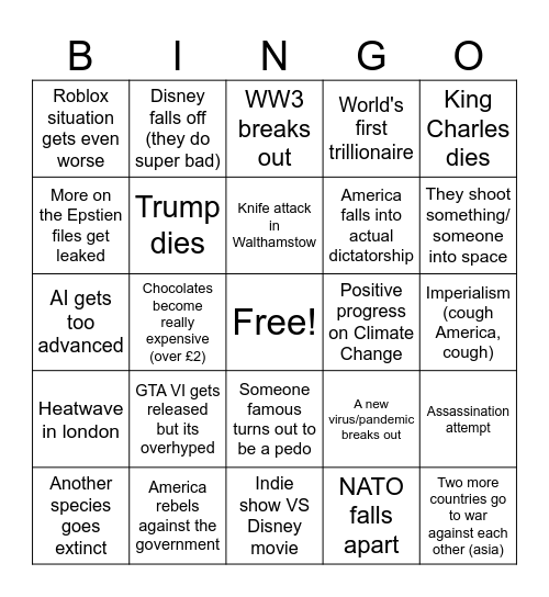 2026 bingo Card