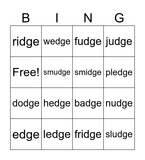 dge BINGO Card