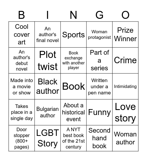 Reading Bingo 2026 Bingo Card