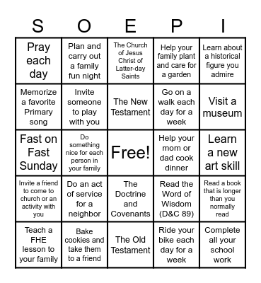 Goal Setting Bingo Card