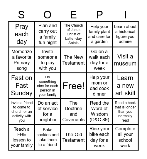 Goal Setting Bingo Card