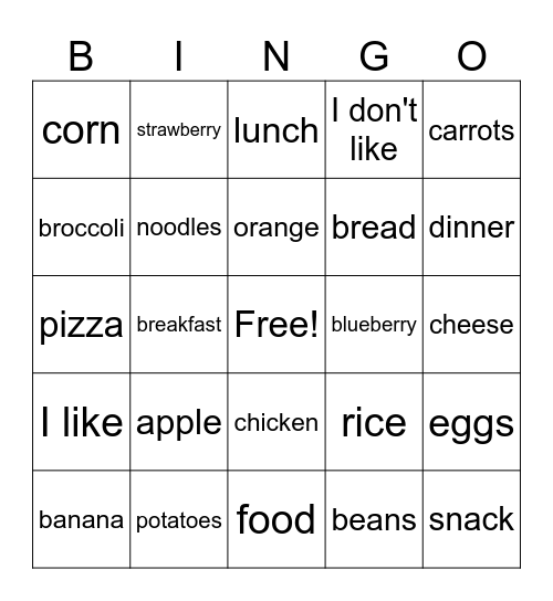 Food Bingo Card