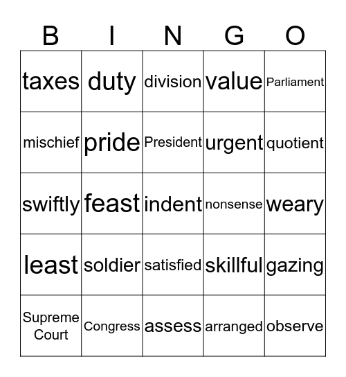 Untitled Bingo Card