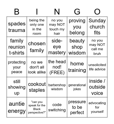 the head nod bingo Card