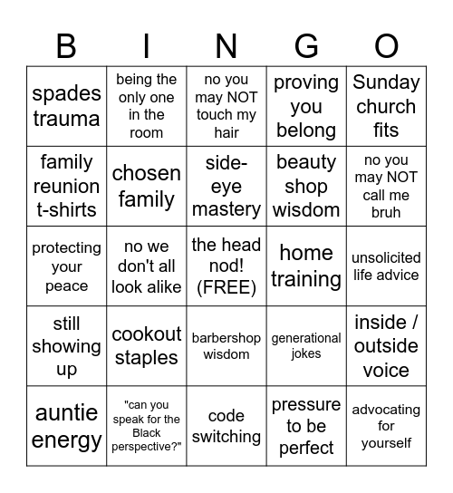 the head nod bingo Card