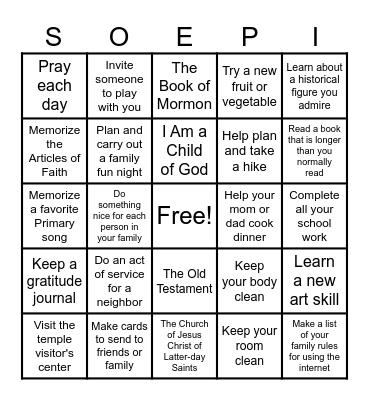 Goal Setting Bingo Card