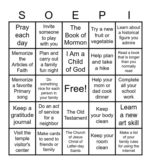 Goal Setting Bingo Card