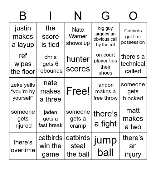 Catbirds Bingo Card