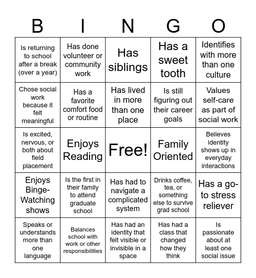 MSW MIX & MINGLE Bingo Card