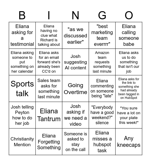 Marketing Meetings Bingo Card