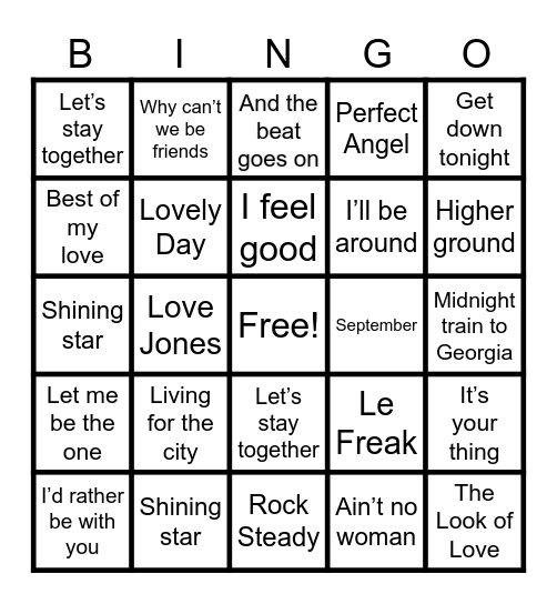 70s soul Bingo Card