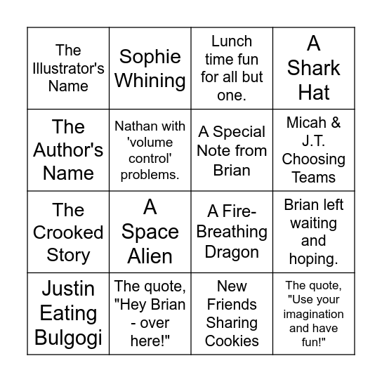 The Invisible Boy Bingo Card