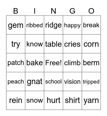 Spelling Rules Bingo Card