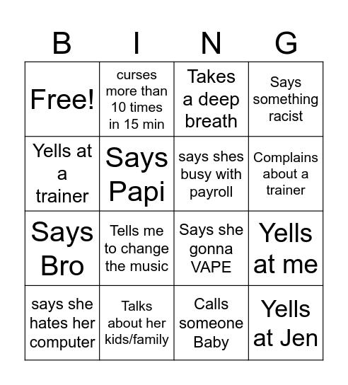 Michelle Bingo Card
