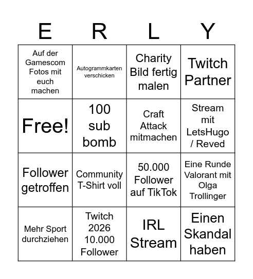 ERLY Bingo Card