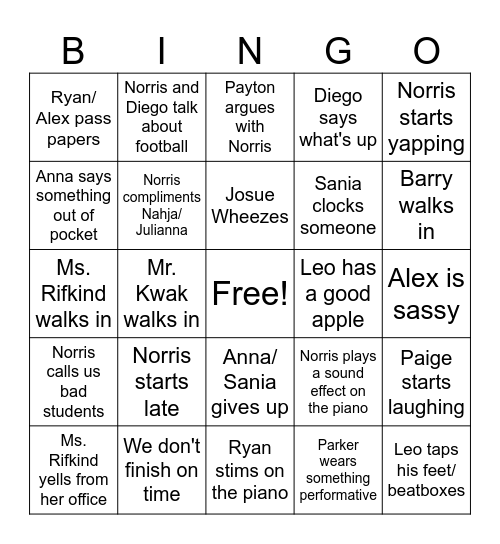 AP Music Theory Bingo Card