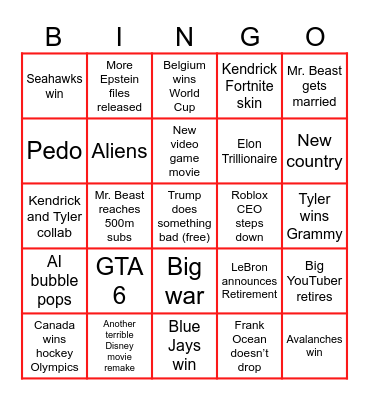 2026 Bingo Card