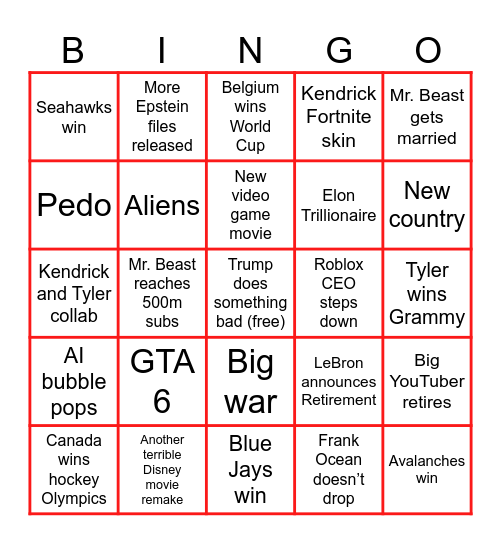 2026 Bingo Card