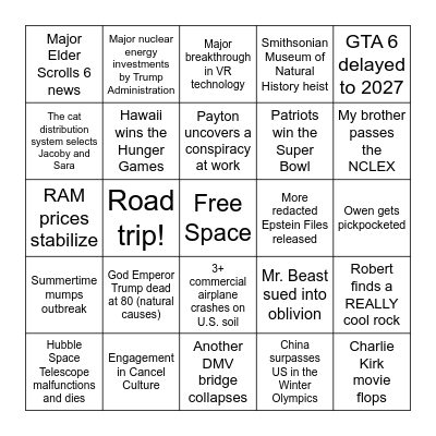 Pickle’s 2026 Bingo Card
