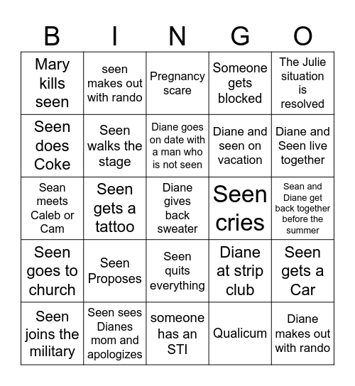 2026 Bingo Tragedies; Seen Edition Bingo Card