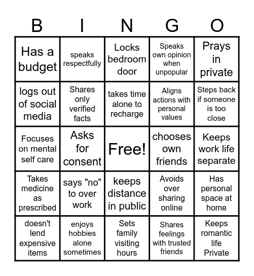 Boundary Bingo Card