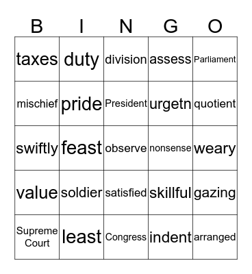 Core Vocabulary Bingo Card