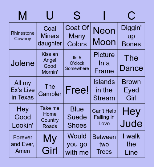 Musical Bingo Card