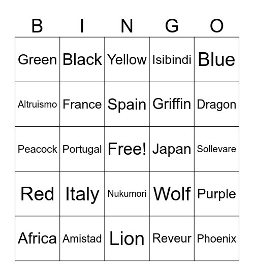 Six Houses One Family Bingo Card