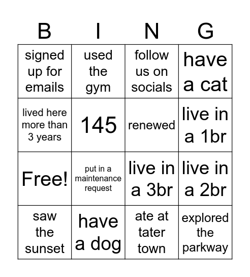 Plott Creek Bingo Card