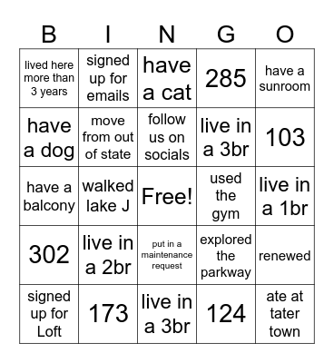 Plott Creek Bingo Card