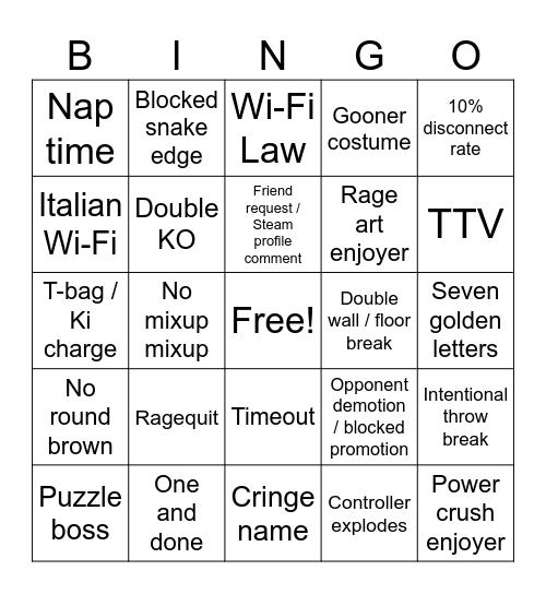 Tekken Bingo Card