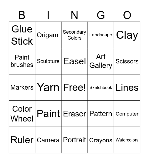 Art Bingo Card