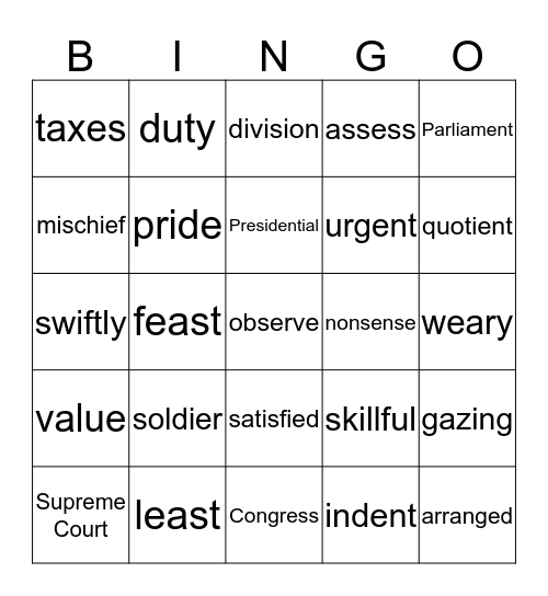 Core Vocabulary Bingo Card