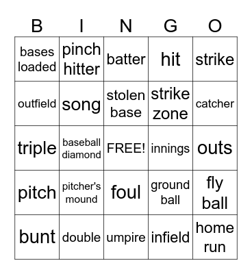 Baseball Bingo Card